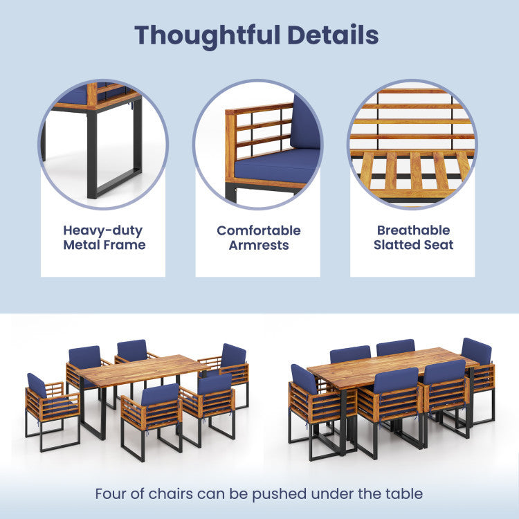 7-Piece Acacia Wood Patio Furniture Set with Adjustable Chaise Lounge Chair and Conversation Sofa Set, Navy Patio Furniture Sets at Gallery Canada