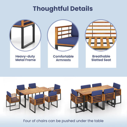 7-Piece Acacia Wood Patio Furniture Set with Adjustable Chaise Lounge Chair and Conversation Sofa Set, Navy Patio Furniture Sets at Gallery Canada