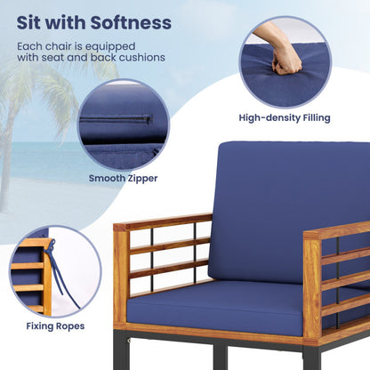 7-Piece Acacia Wood Patio Furniture Set with Adjustable Chaise Lounge Chair and Conversation Sofa Set, Navy Patio Furniture Sets at Gallery Canada
