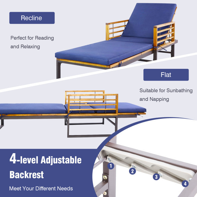7-Piece Acacia Wood Patio Furniture Set with Adjustable Chaise Lounge Chair and Conversation Sofa Set, Navy Patio Furniture Sets at Gallery Canada