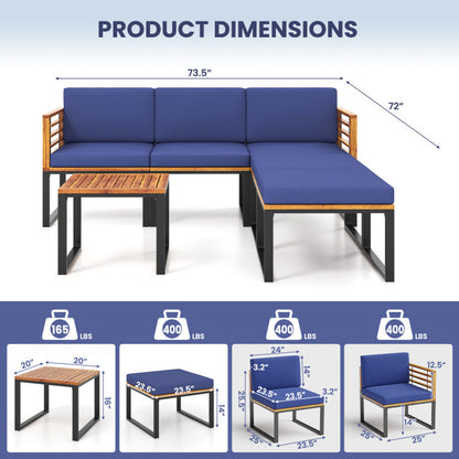 7-Piece Acacia Wood Patio Furniture Set with Adjustable Chaise Lounge Chair and Conversation Sofa Set, Navy Patio Furniture Sets at Gallery Canada