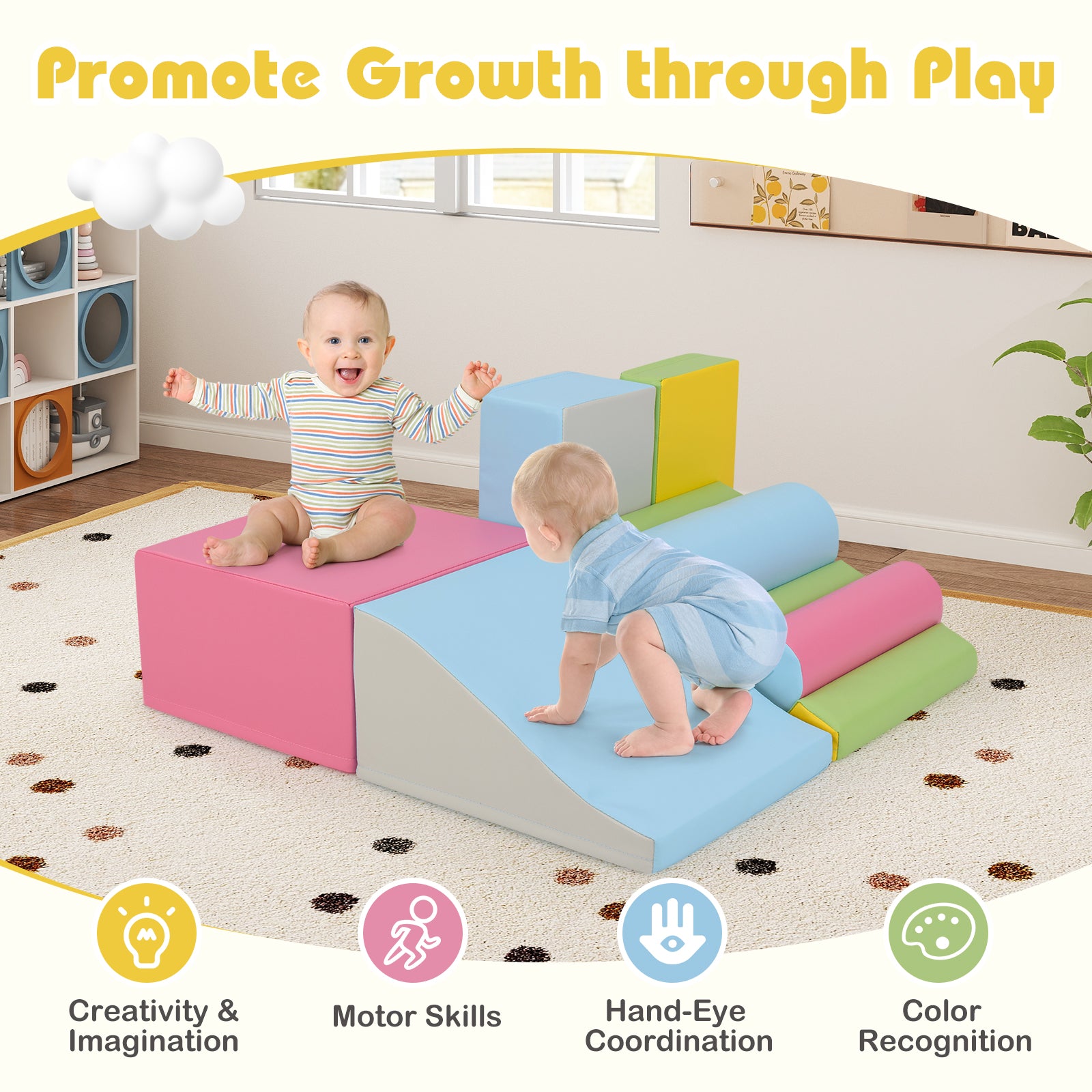 7-Piece Foam Blocks for Toddlers Soft Climbing Toys Indoor Play for Babies, Pink Climbers & Slides at Gallery Canada