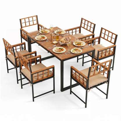 Ensemble de salle à manger extérieur de 7 pièces, table, chaises, trou pour parapluie, bois d'acacia