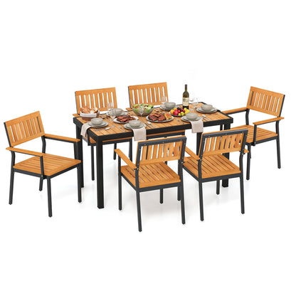 Ensemble de salle à manger extérieur de 7 pièces, fauteuils, table en acacia
