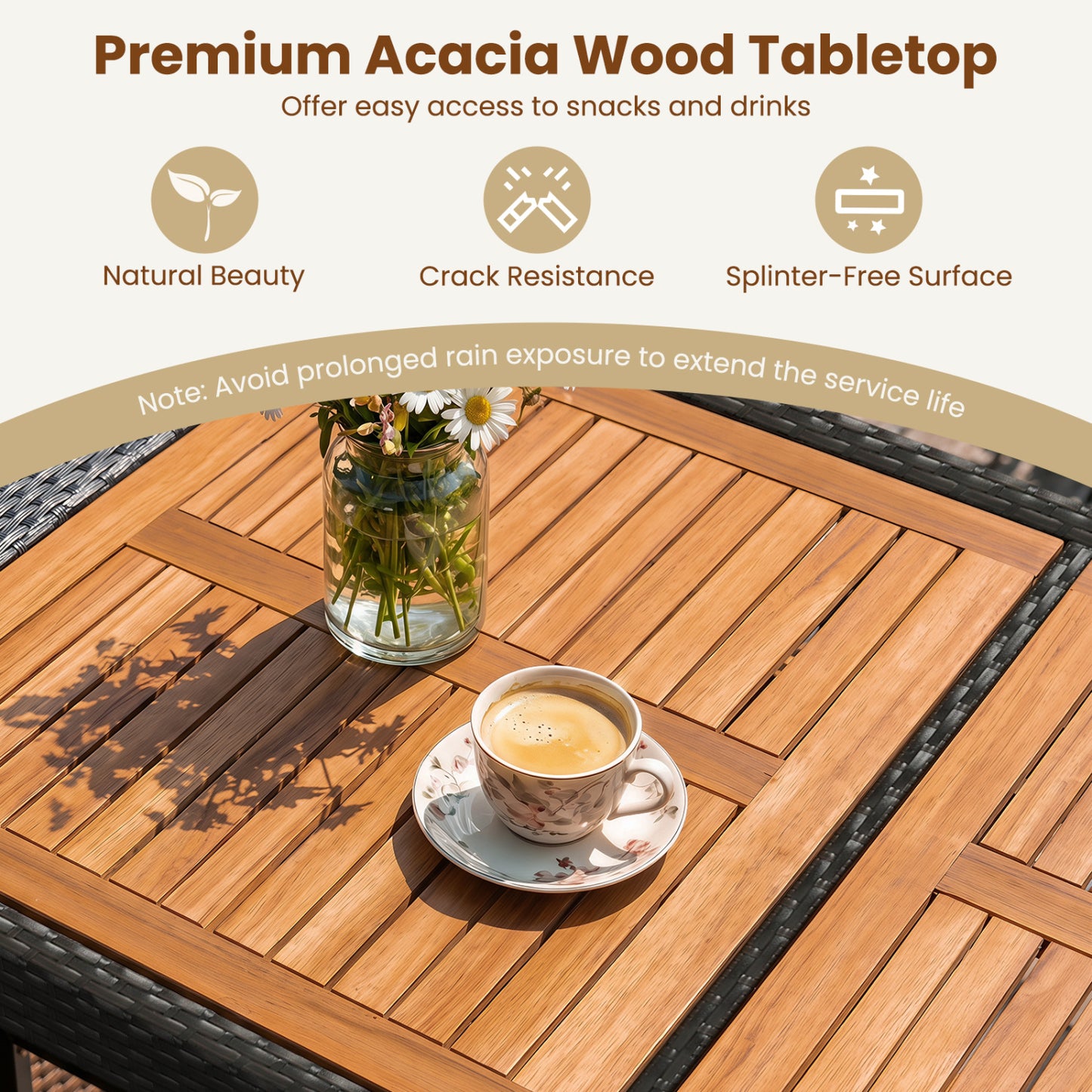 7-Piece Outdoor Wicker Bar Set With Cushioned Stools, Brown
