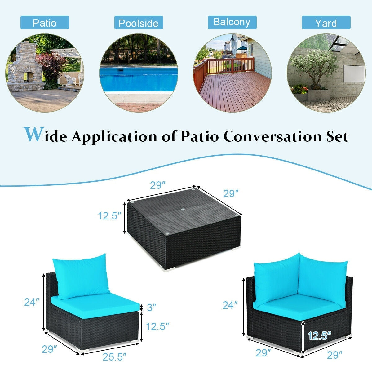 7-Piece Outdoor Wicker Sectional Sofa Set, Tempered Glass Top, Blue Outdoor Sectionals at Gallery Canada