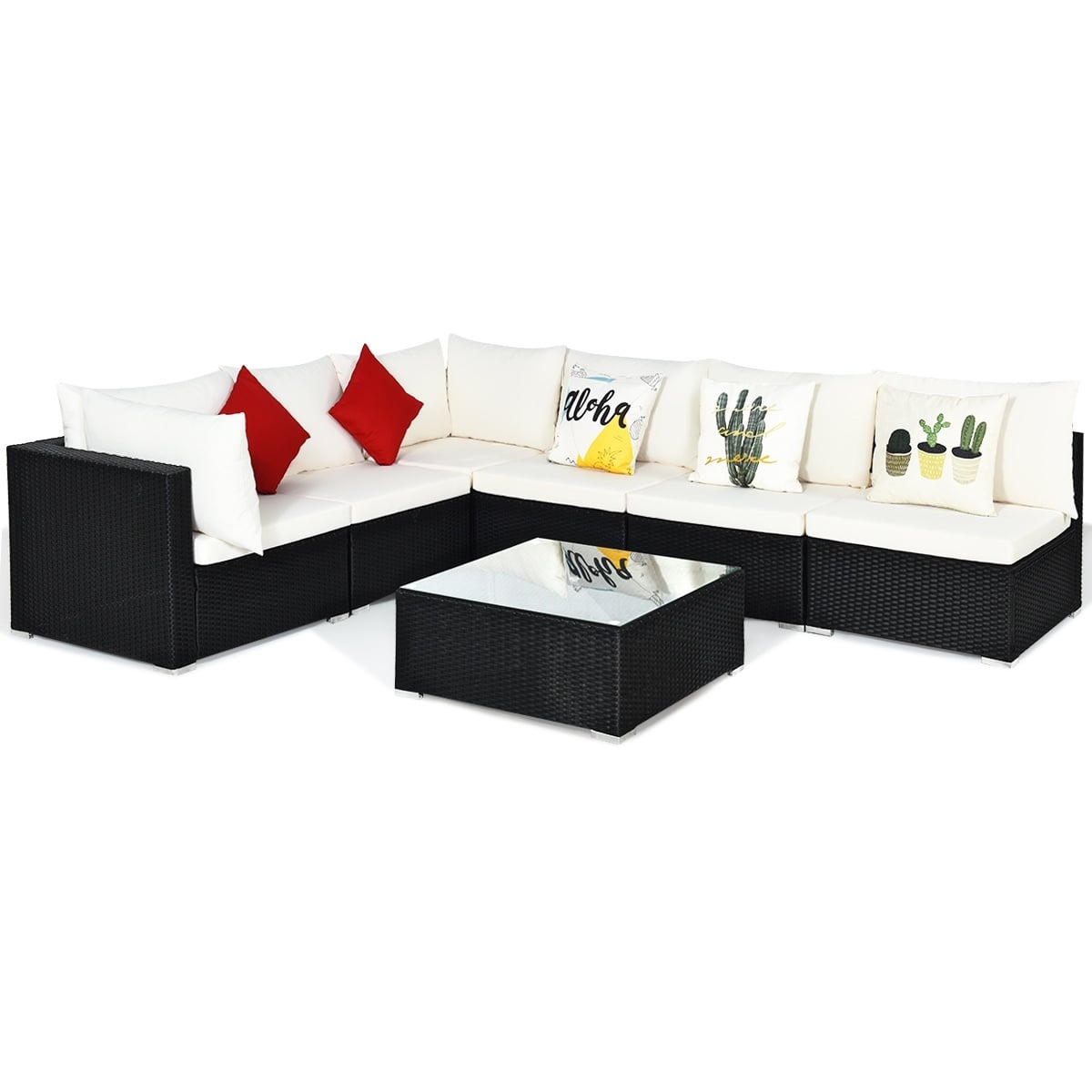 7-Piece Outdoor Sectional Wicker Patio Sofa Set, Beige Outdoor Sectionals at Gallery Canada