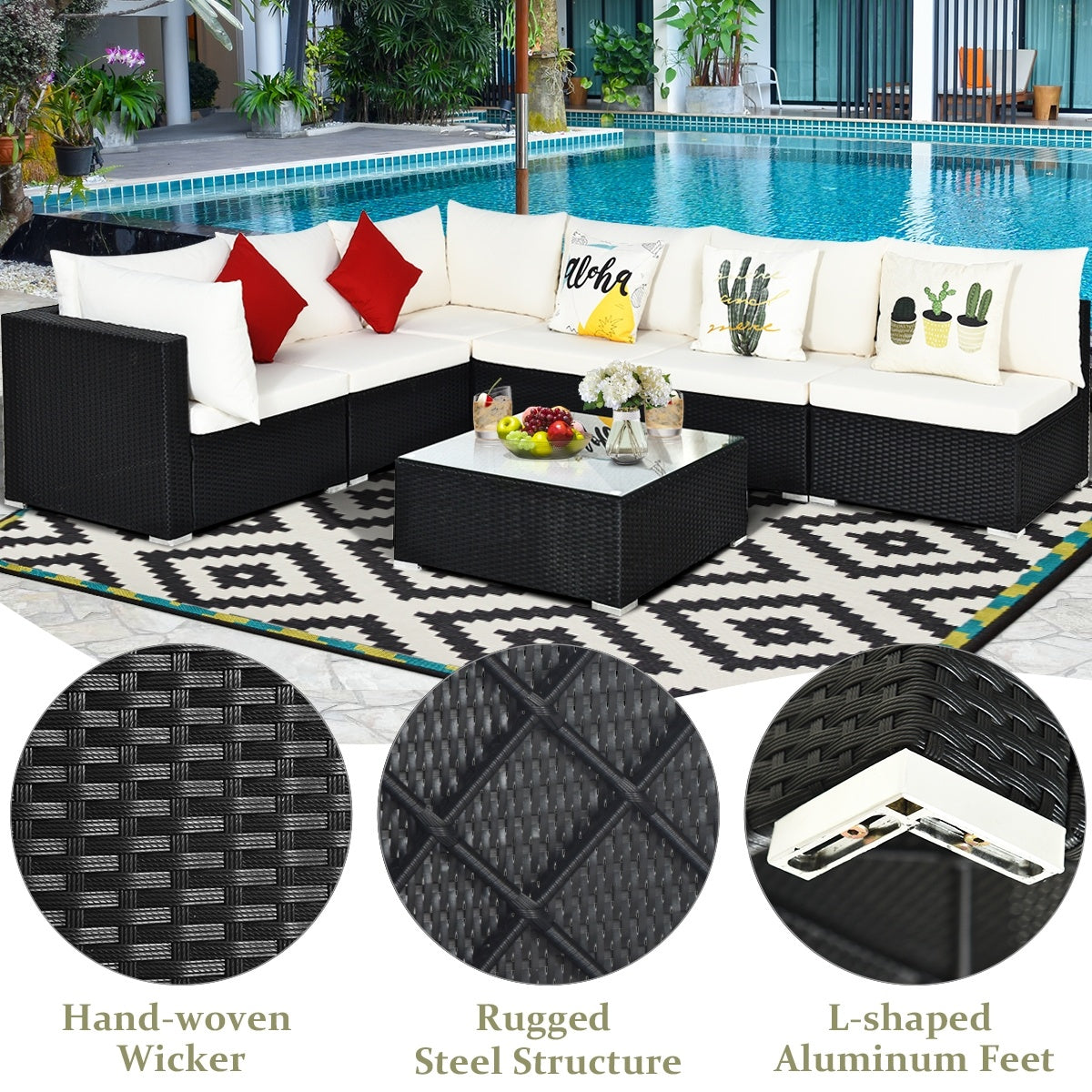 7-Piece Outdoor Sectional Wicker Patio Sofa Set, Beige Outdoor Sectionals at Gallery Canada