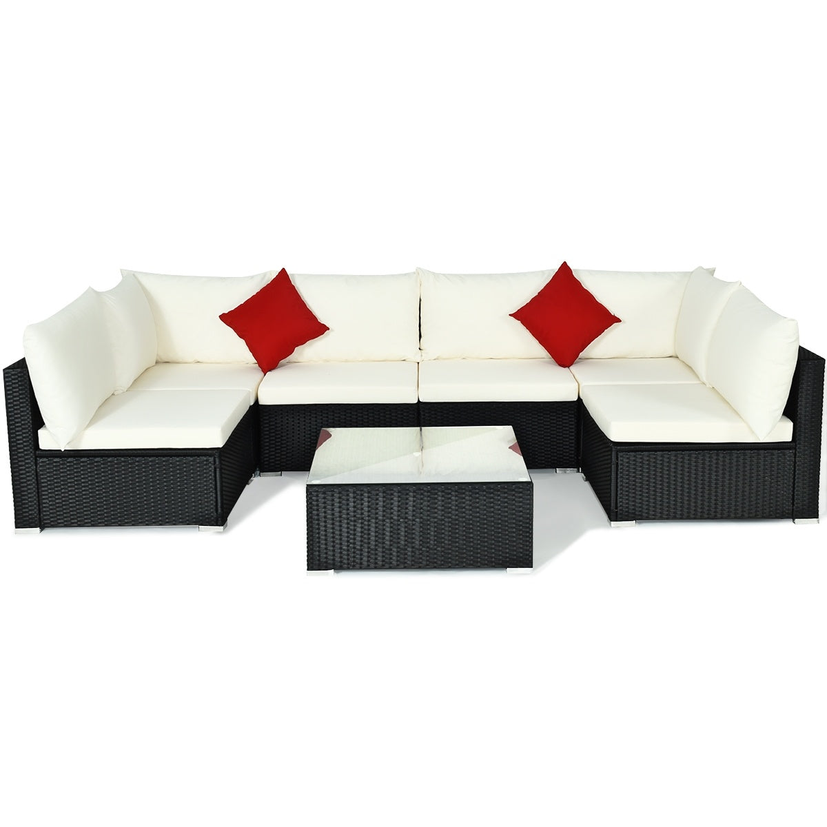7-Piece Outdoor Sectional Wicker Patio Sofa Set, Beige Outdoor Sectionals at Gallery Canada