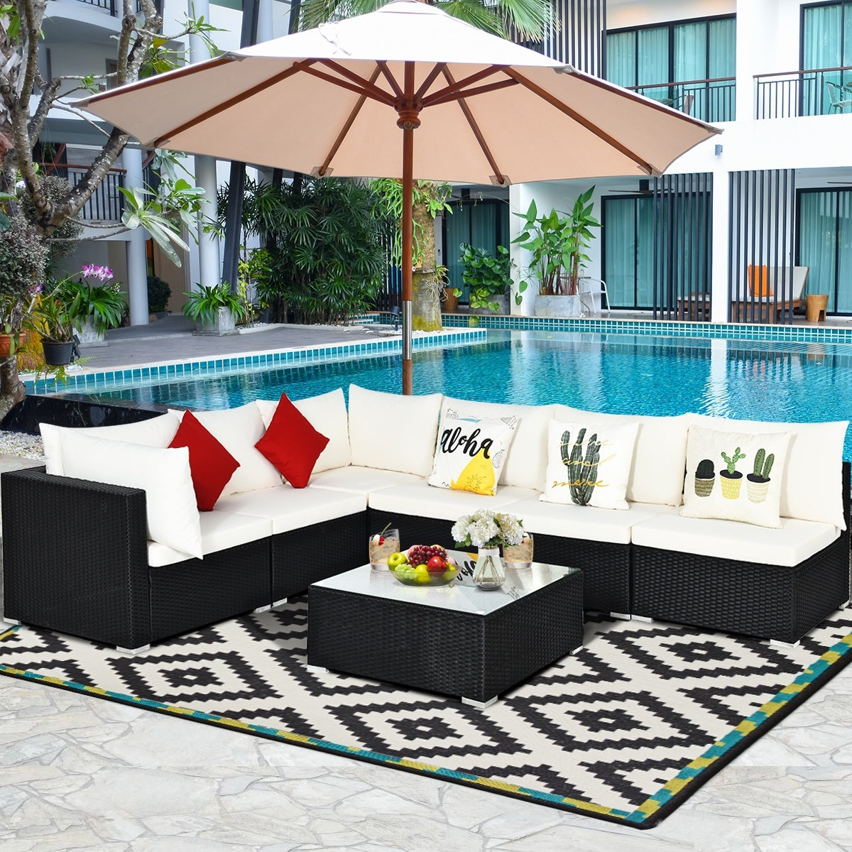 7-Piece Outdoor Sectional Wicker Patio Sofa Set, Beige Outdoor Sectionals at Gallery Canada