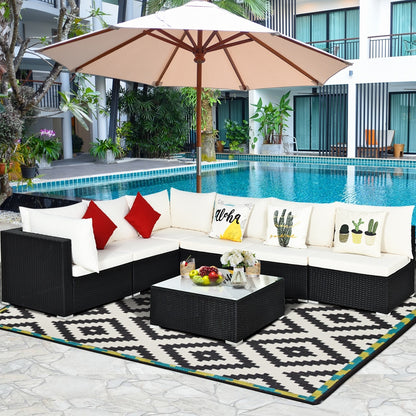7-Piece Outdoor Sectional Wicker Patio Sofa Set, Beige Outdoor Sectionals at Gallery Canada