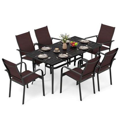 7-Piece Patio Dining Set With Rectangle Table & 6 Stackable Mesh Armchairs, Brown Patio Dining Sets at Gallery Canada