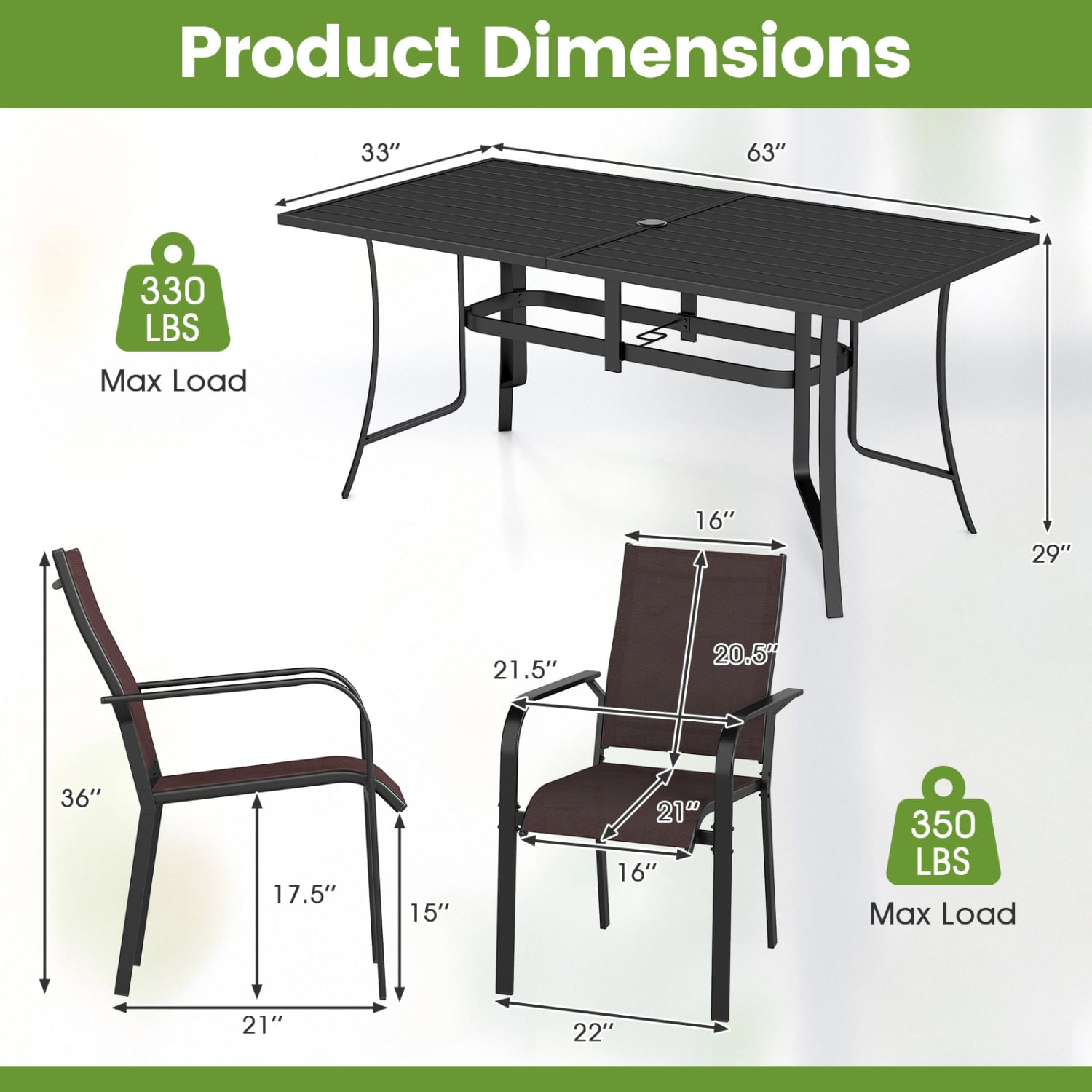 7-Piece Patio Dining Set With Rectangle Table & 6 Stackable Mesh Armchairs, Brown Patio Dining Sets at Gallery Canada