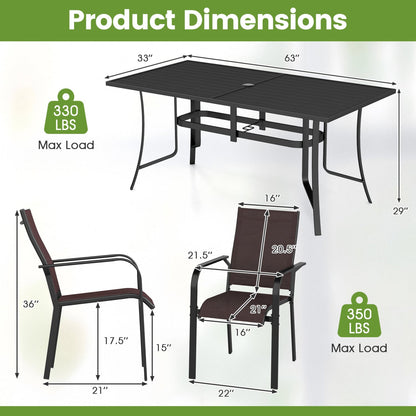7-Piece Patio Dining Set With Rectangle Table & 6 Stackable Mesh Armchairs, Brown Patio Dining Sets at Gallery Canada