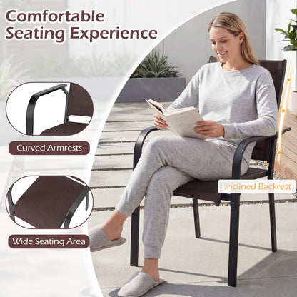 7-Piece Patio Dining Set With Rectangle Table & 6 Stackable Mesh Armchairs, Brown Patio Dining Sets at Gallery Canada