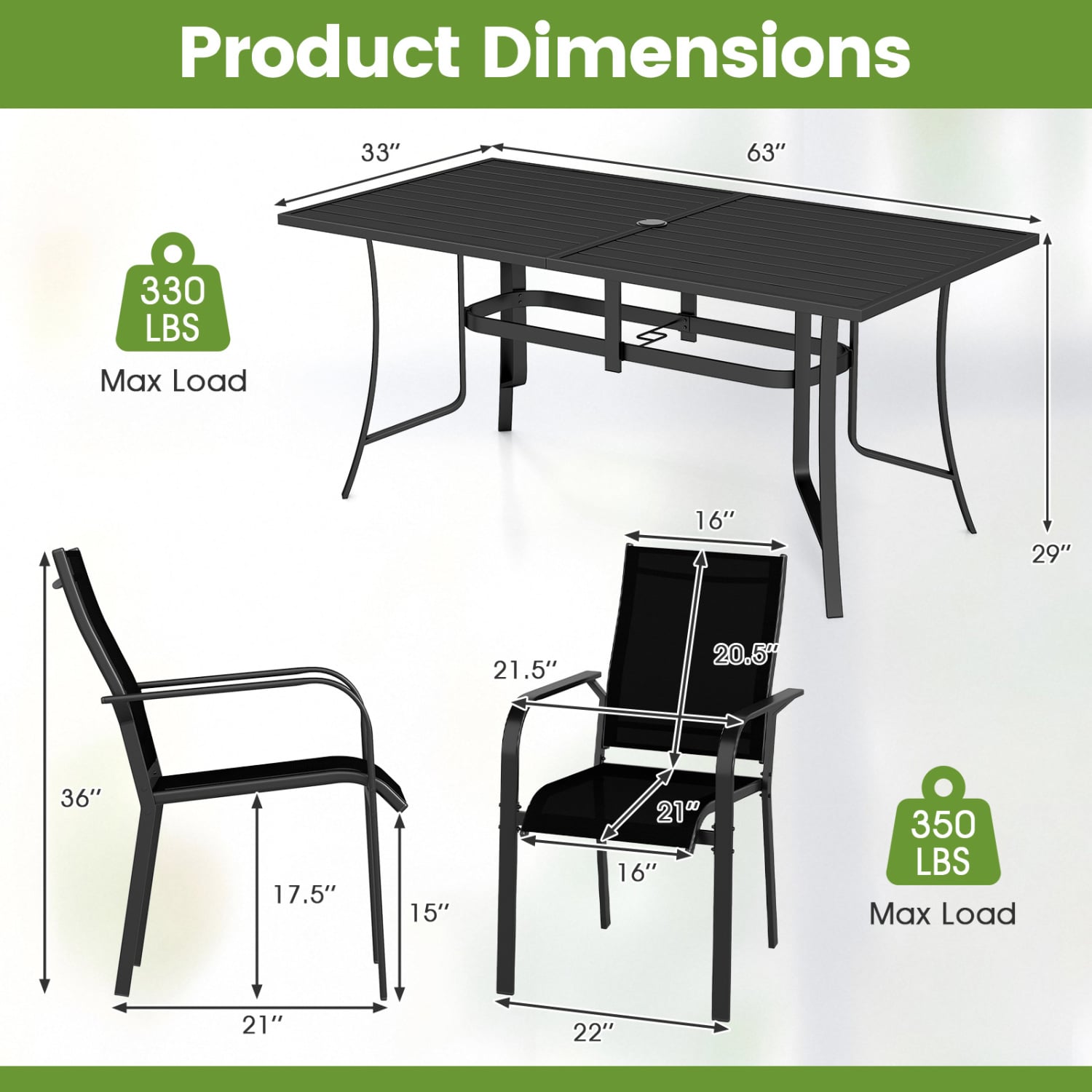 7-Piece Patio Dining Set, 6 Seats, Metal Table & Mesh Armchairs, Black Patio Dining Sets at Gallery Canada
