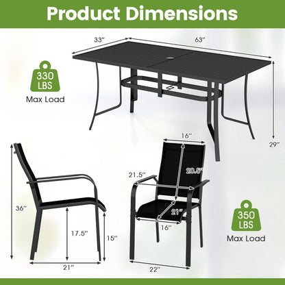 7-Piece Patio Dining Set, 6 Seats, Metal Table & Mesh Armchairs, Black Patio Dining Sets at Gallery Canada