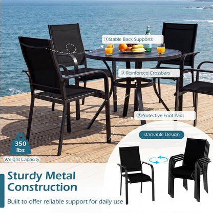 7-Piece Patio Dining Set, 6 Seats, Metal Table & Mesh Armchairs, Black Patio Dining Sets at Gallery Canada