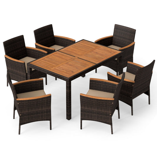 7-Piece Patio Dining Set with Wood Tabletop and Padded Cushion for Backyard, Brown Patio Dining Sets Brown at Gallery Canada