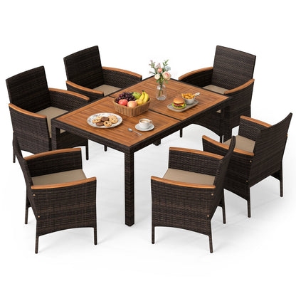 7-Piece Patio Dining Set with Wood Tabletop and Padded Cushion for Backyard, Brown Patio Dining Sets at Gallery Canada