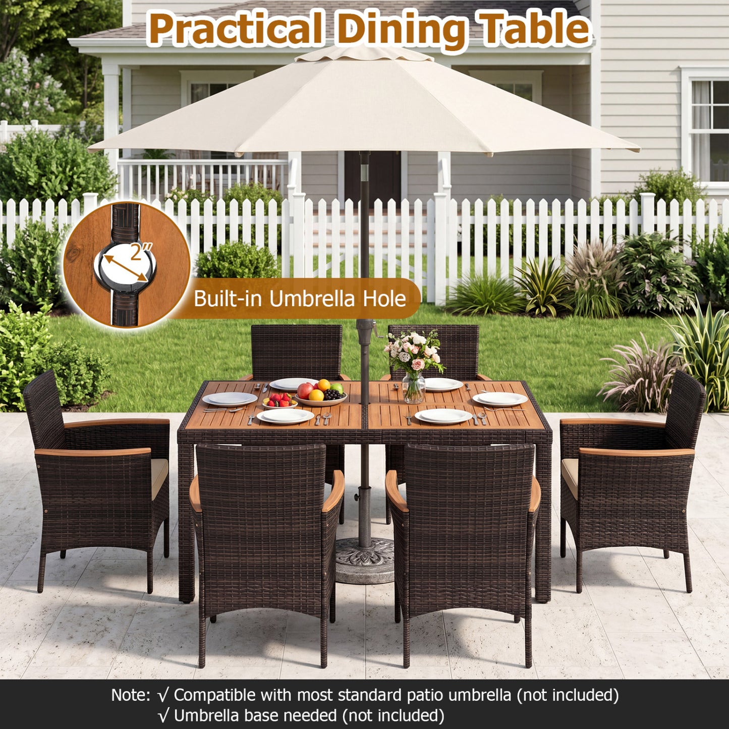 7-Piece Patio Dining Set with Wood Tabletop and Padded Cushion for Backyard, Brown Patio Dining Sets at Gallery Canada