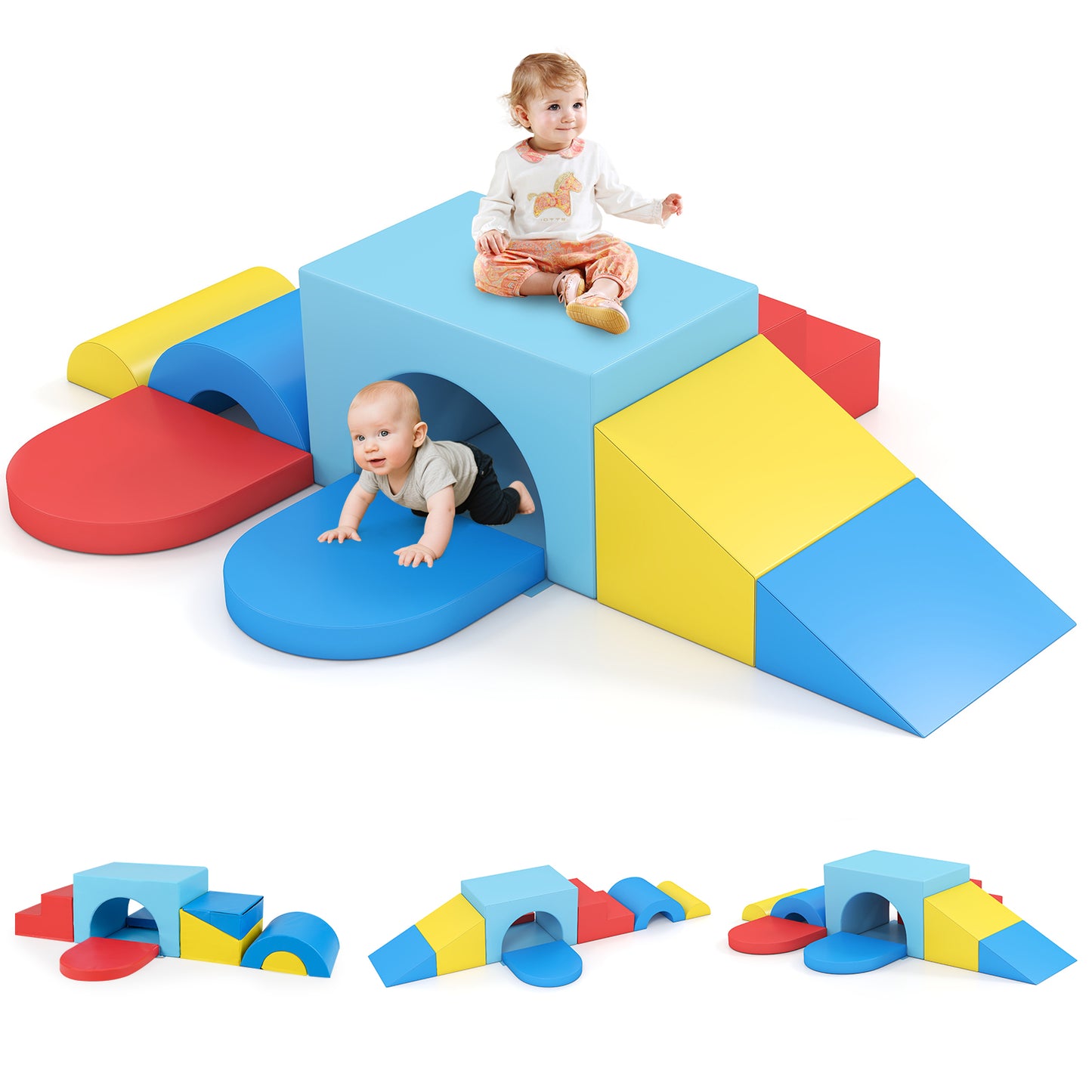 7-Piece Soft Foam Toddler Climbing Blocks Set PU Leather for 1+ Year Old, Blue Climbers & Slides at Gallery Canada