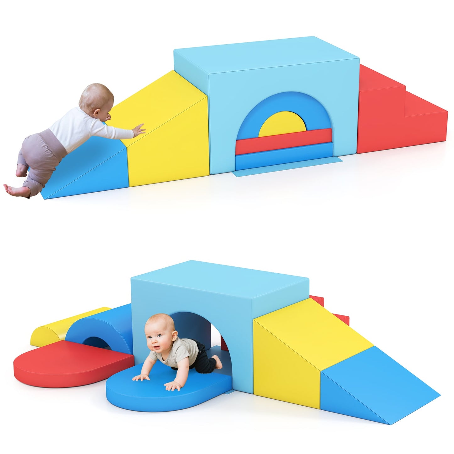 7-Piece Soft Foam Toddler Climbing Blocks Set PU Leather for 1+ Year Old, Blue Climbers & Slides at Gallery Canada
