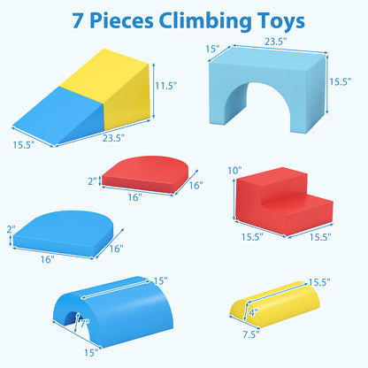 7-Piece Soft Foam Toddler Climbing Blocks Set PU Leather for 1+ Year Old, Blue Climbers & Slides at Gallery Canada