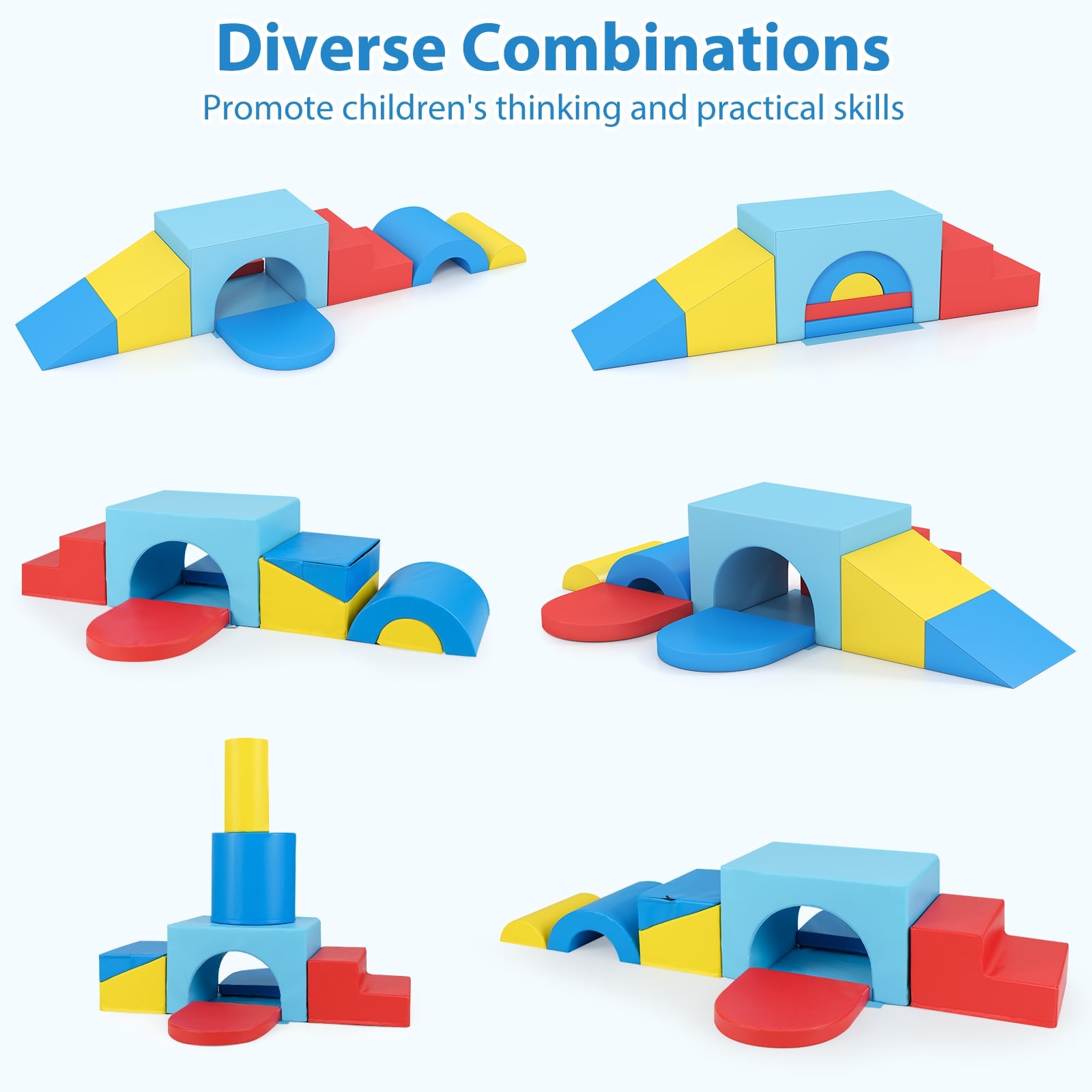 7-Piece Soft Foam Toddler Climbing Blocks Set PU Leather for 1+ Year Old, Blue Climbers & Slides at Gallery Canada