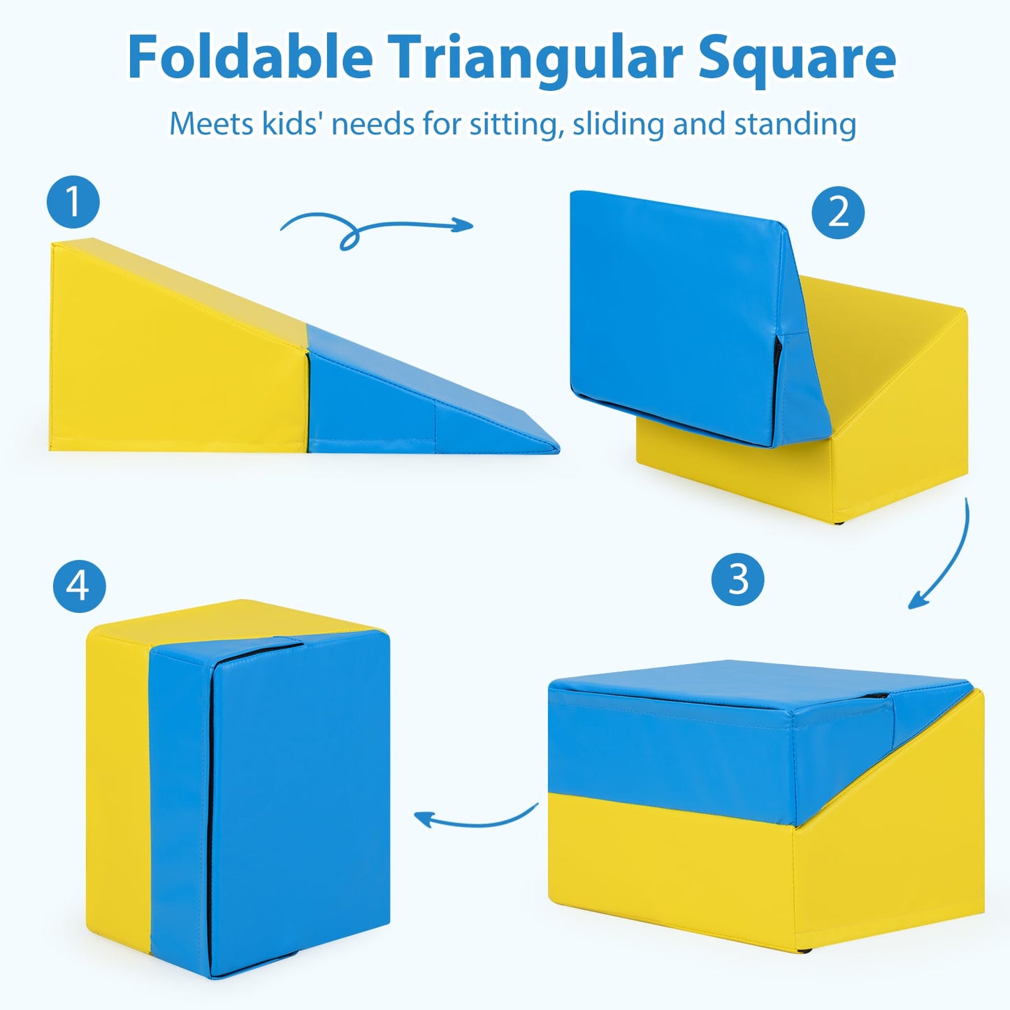 7-Piece Soft Foam Toddler Climbing Blocks Set PU Leather for 1+ Year Old, Blue Climbers & Slides at Gallery Canada