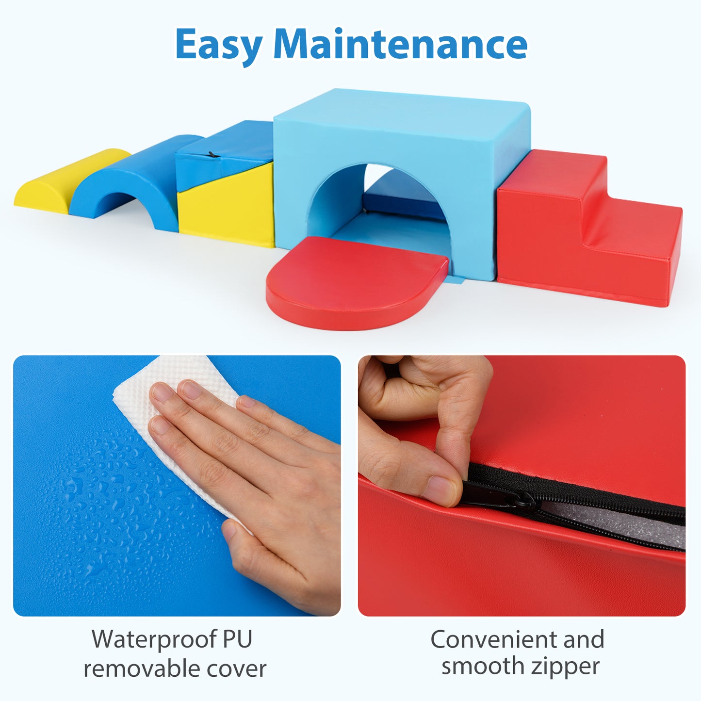 7-Piece Soft Foam Toddler Climbing Blocks Set PU Leather for 1+ Year Old, Blue Climbers & Slides at Gallery Canada