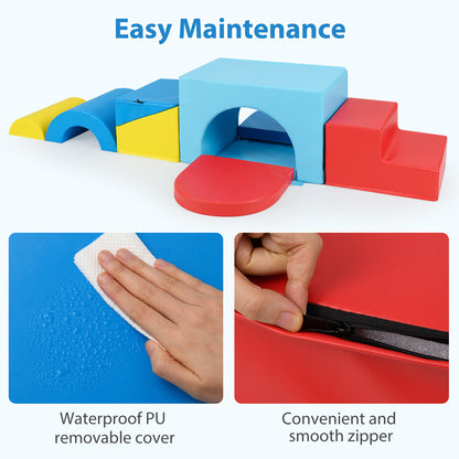 7-Piece Soft Foam Toddler Climbing Blocks Set PU Leather for 1+ Year Old, Blue Climbers & Slides at Gallery Canada