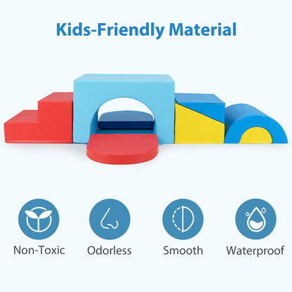 7-Piece Soft Foam Toddler Climbing Blocks Set PU Leather for 1+ Year Old, Blue Climbers & Slides at Gallery Canada