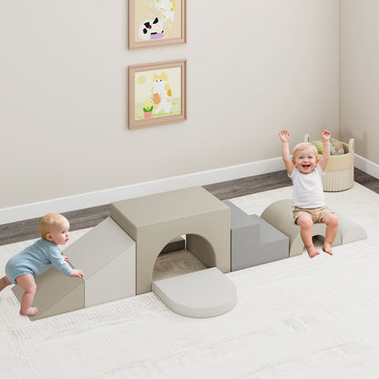 7-Piece Soft Foam Toddler Climbing Blocks Set PU Leather for 1+ Year Old, Gray Climbers & Slides at Gallery Canada