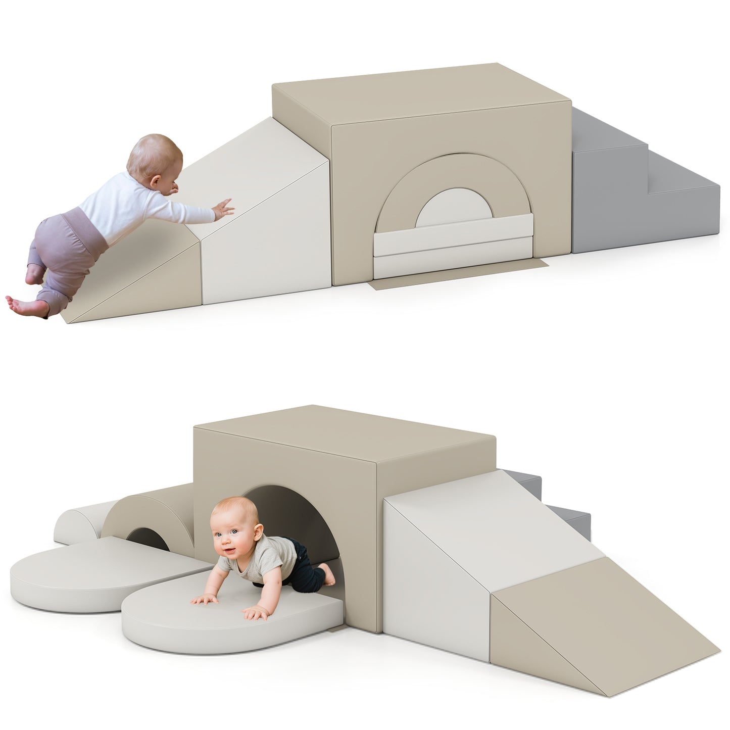 7-Piece Soft Foam Toddler Climbing Blocks Set PU Leather for 1+ Year Old, Gray Climbers & Slides at Gallery Canada