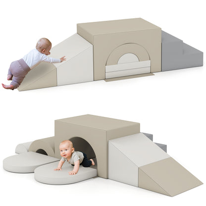 7-Piece Soft Foam Toddler Climbing Blocks Set PU Leather for 1+ Year Old, Gray Climbers & Slides at Gallery Canada