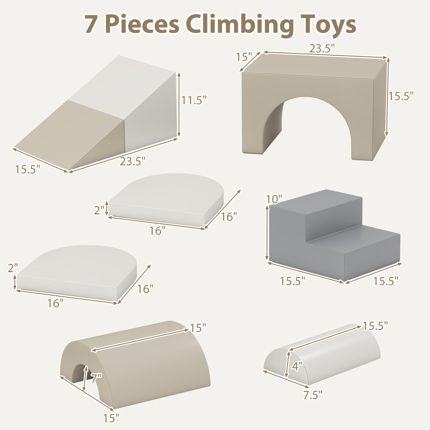 7-Piece Soft Foam Toddler Climbing Blocks Set PU Leather for 1+ Year Old, Gray Climbers & Slides at Gallery Canada
