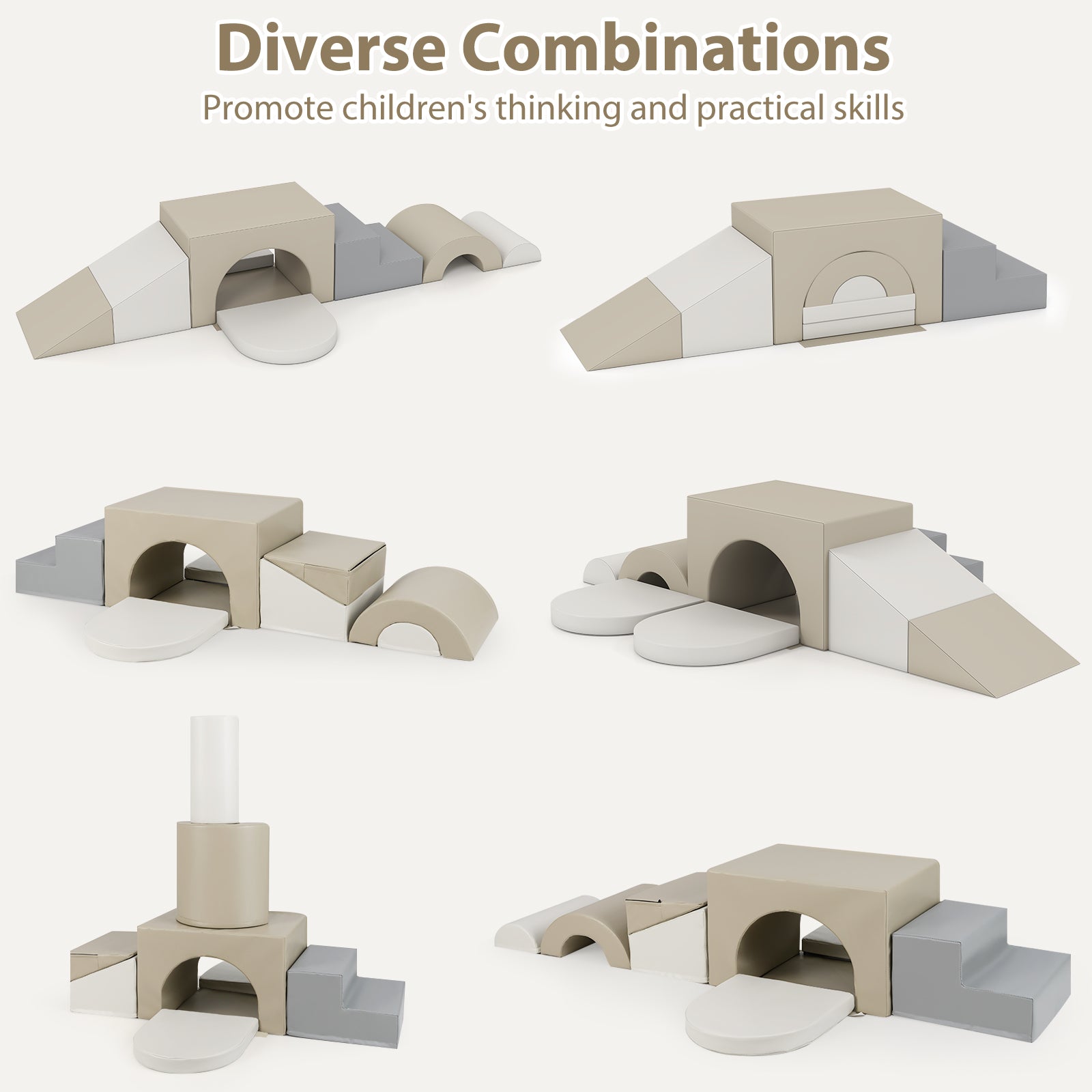 7-Piece Soft Foam Toddler Climbing Blocks Set PU Leather for 1+ Year Old, Gray Climbers & Slides at Gallery Canada