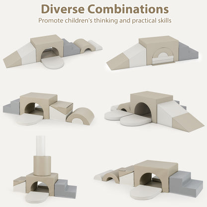 7-Piece Soft Foam Toddler Climbing Blocks Set PU Leather for 1+ Year Old, Gray Climbers & Slides at Gallery Canada