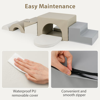 7-Piece Soft Foam Toddler Climbing Blocks Set PU Leather for 1+ Year Old, Gray Climbers & Slides at Gallery Canada