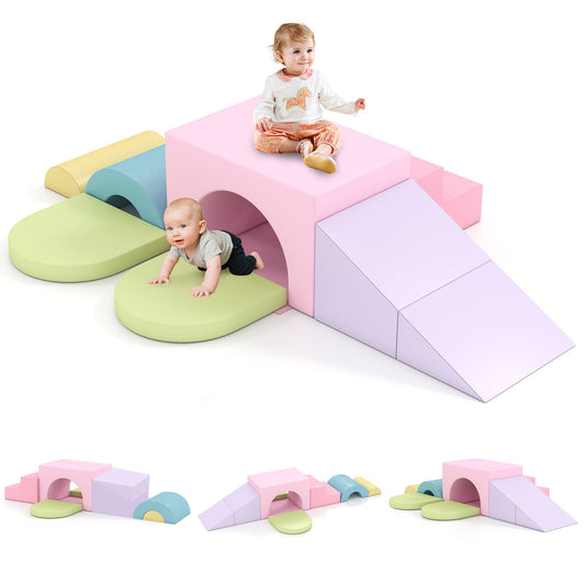 7-Piece Soft Foam Toddler Climbing Blocks Set PU Leather for 1+ Year Old, Light Pink