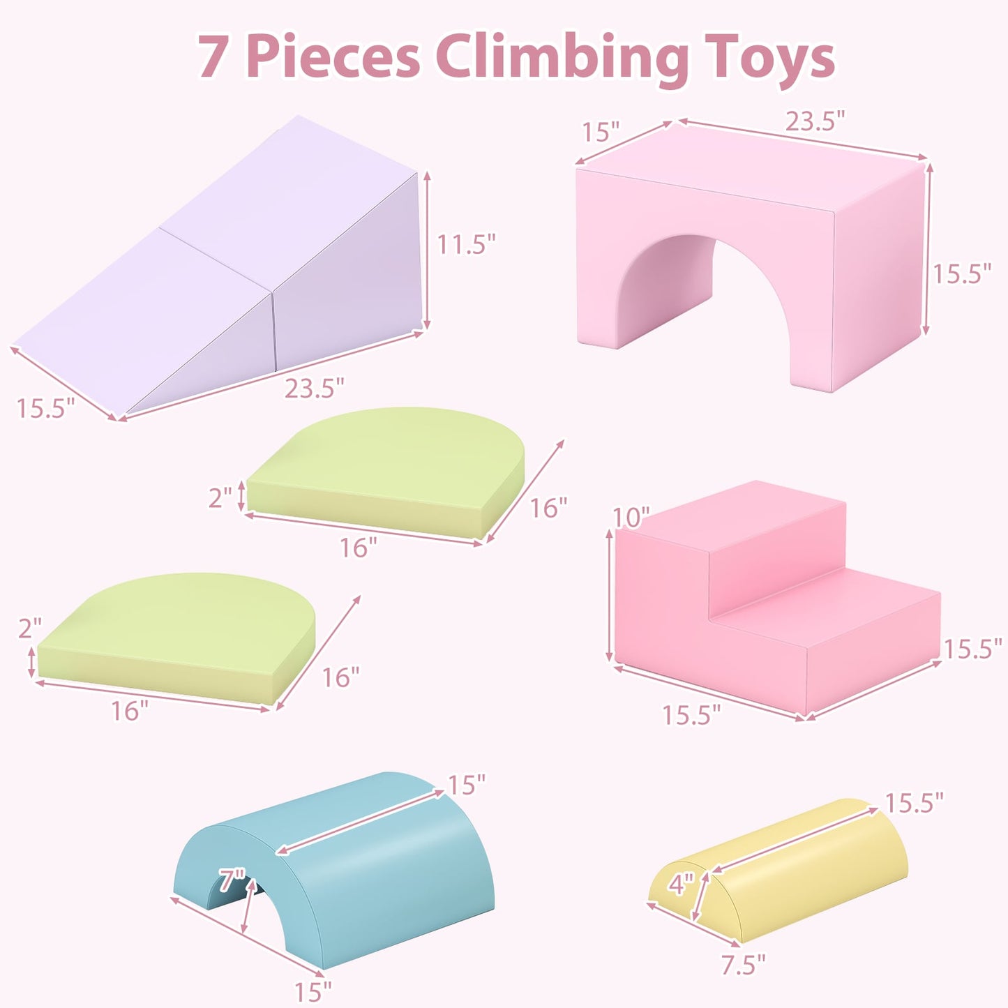 7-Piece Soft Foam Toddler Climbing Blocks Set PU Leather for 1+ Year Old, Light Pink Climbers & Slides at Gallery Canada