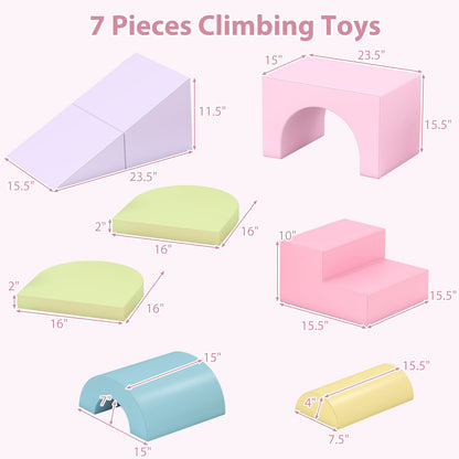 7-Piece Soft Foam Toddler Climbing Blocks Set PU Leather for 1+ Year Old, Light Pink Climbers & Slides at Gallery Canada