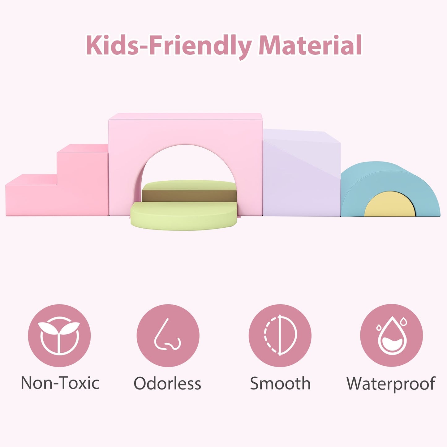 7-Piece Soft Foam Toddler Climbing Blocks Set PU Leather for 1+ Year Old, Light Pink Climbers & Slides at Gallery Canada