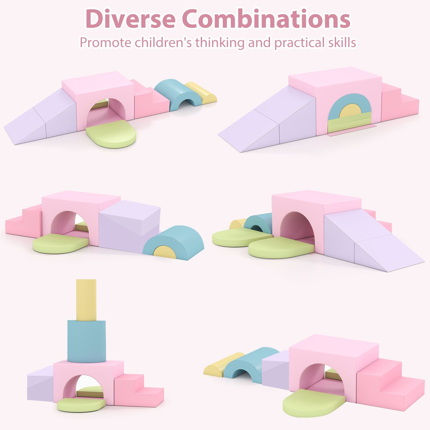 7-Piece Soft Foam Toddler Climbing Blocks Set PU Leather for 1+ Year Old, Light Pink Climbers & Slides at Gallery Canada