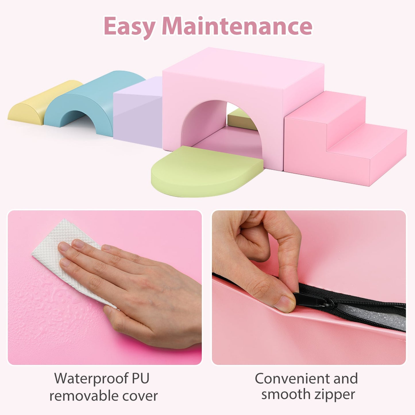 7-Piece Soft Foam Toddler Climbing Blocks Set PU Leather for 1+ Year Old, Light Pink Climbers & Slides at Gallery Canada