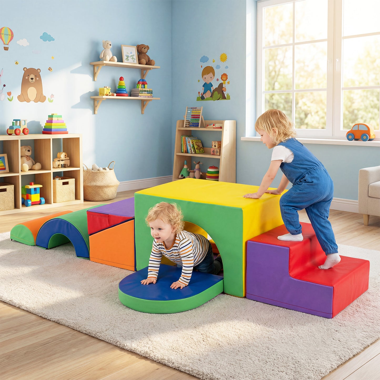 7-Piece Soft Foam Toddler Climbing Blocks Set PU Leather for 1+ Year Old, Multicolor