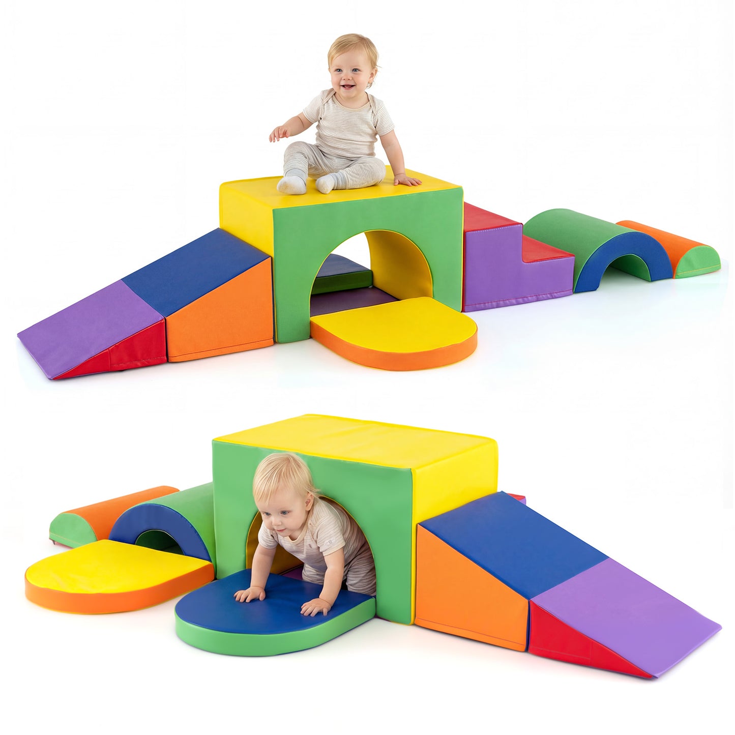 7-Piece Soft Foam Toddler Climbing Blocks Set PU Leather for 1+ Year Old, Multicolor