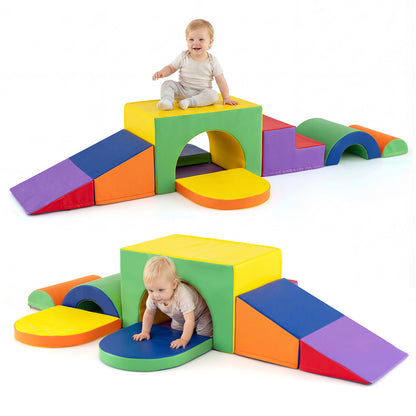 7-Piece Soft Foam Toddler Climbing Blocks Set PU Leather for 1+ Year Old, Multicolor