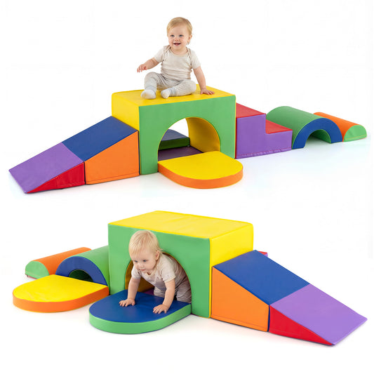 7-Piece Soft Foam Toddler Climbing Blocks Set PU Leather for 1+ Year Old, Multicolor